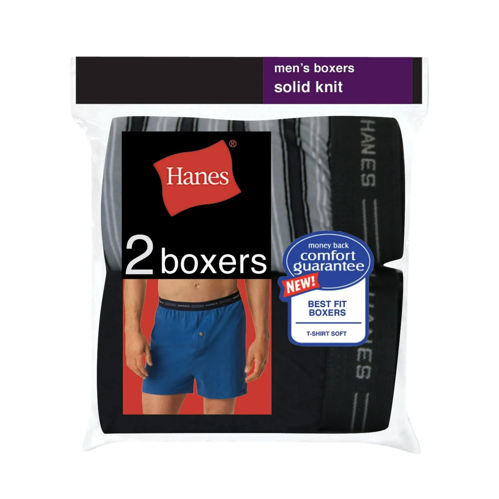 Hanes Men&#039;s Tagless Boxers Size Large 36-38 Soft No Gap Fly Gray Blue 2 Pair