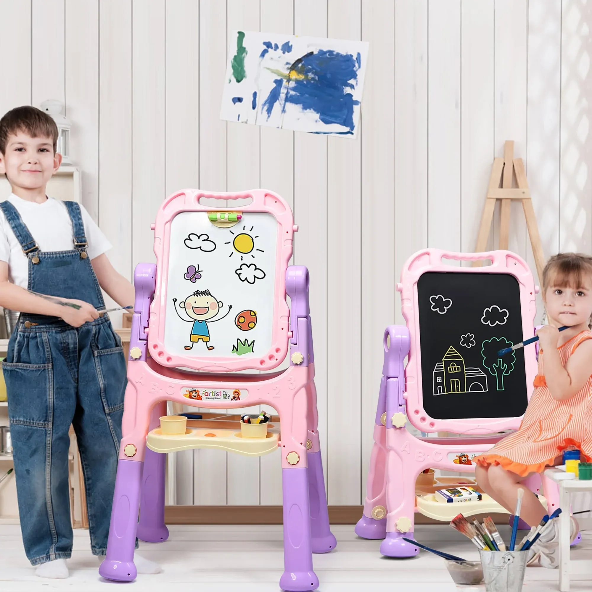 Costway Height Adjustable Kids Art Easel Magnetic Double Sided Board