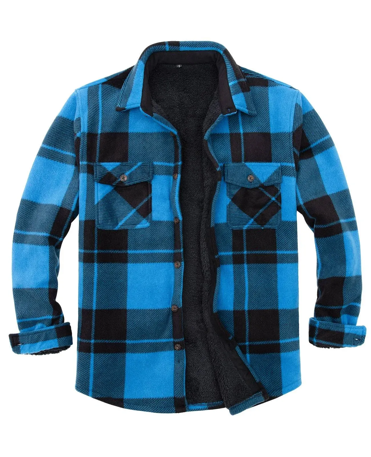 Thcreasa Mens Sherpa Fleece Lined Flannel Shirt Jacket Warm Button