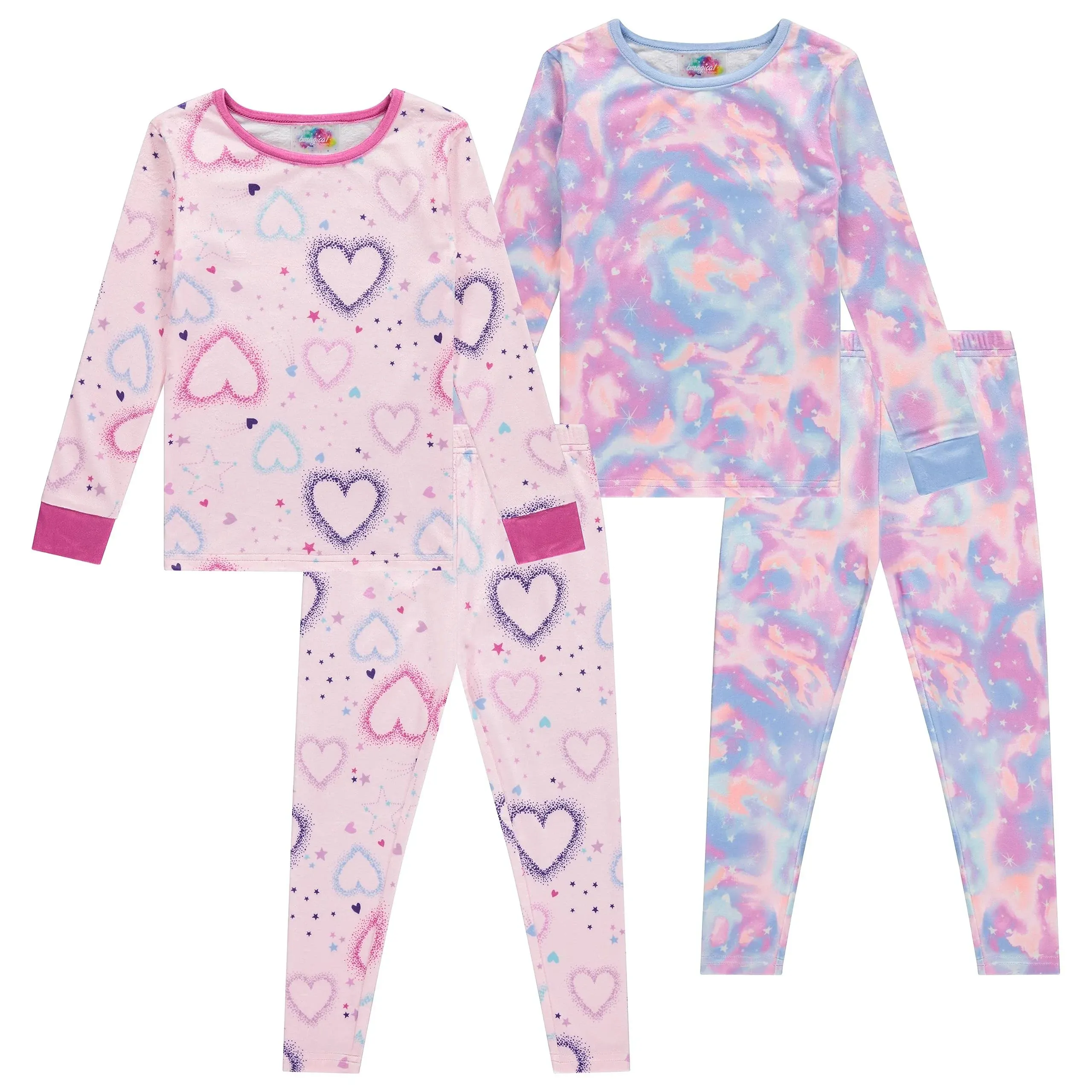 Btween 4-Piece Girls' Pajama Sets - Girls' Sleepwear, Long Sleeve Shirts, Pj ...