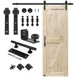 S&Z TOPHAND 30 in. x 84 in. Unfinished British Brace Knotty Barn Door with 5FT Sliding Door Hardware Kit/Solid Wood/Sliding Door/Double Surfaces/A