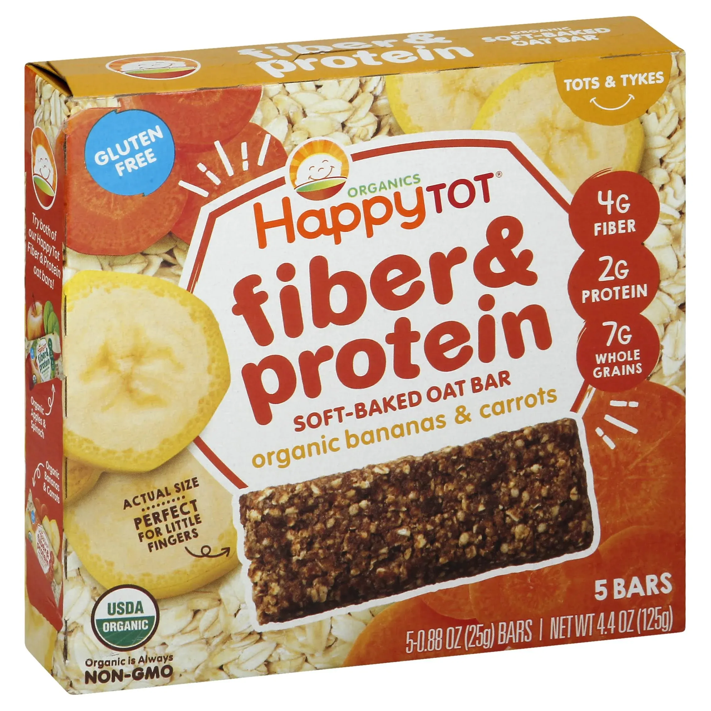 Happy Family Organics, Organics HappyTot , Fiber & Protein Oat Bar, Organic Bananas & Carrots, 5 Bars, 0.88 oz (25 g) Each