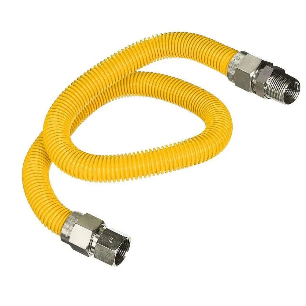 Highcraft Gas Connector 48 inch Yellow Coated Stainless Steel, 5/8" OD Flexible Gas Hose Connector for Gas Range, Furnace, Stove