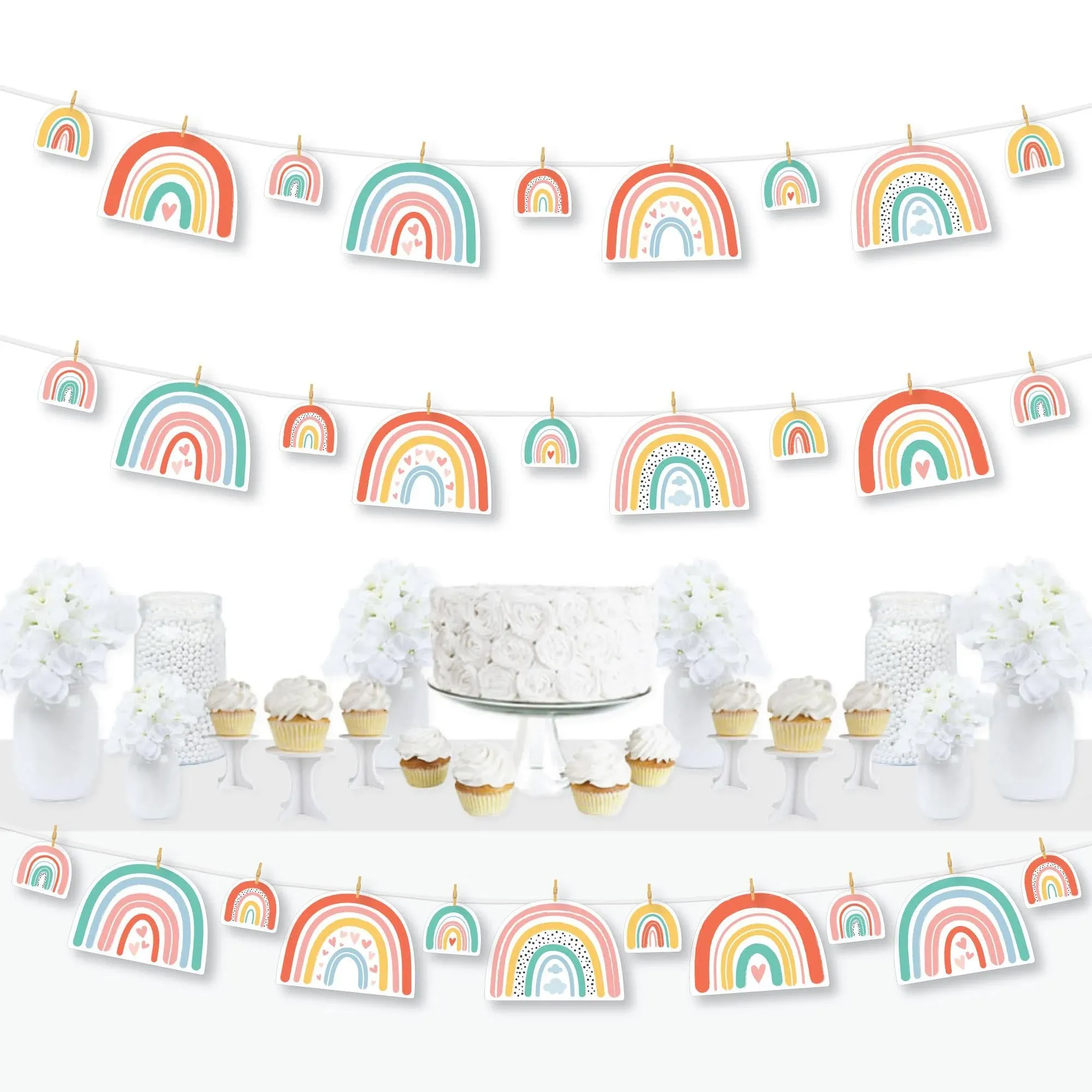 Hello Rainbow - Boho Baby Shower and Birthday Party DIY Decorations - Clothespin Garland Banner - 44 Pieces