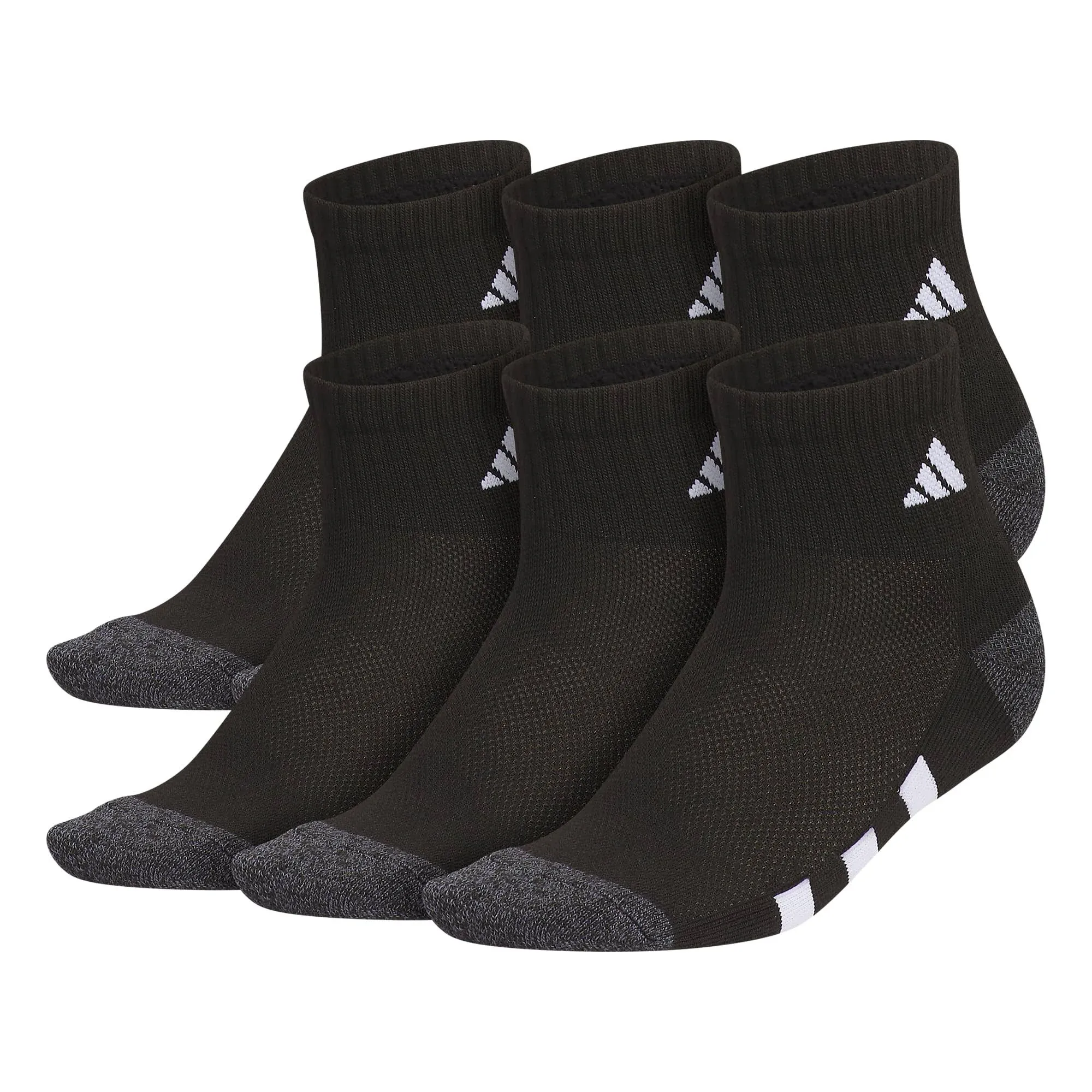 Adidas Youth Cushioned 6-Pack Quarter Socks, Size 5-7, Black