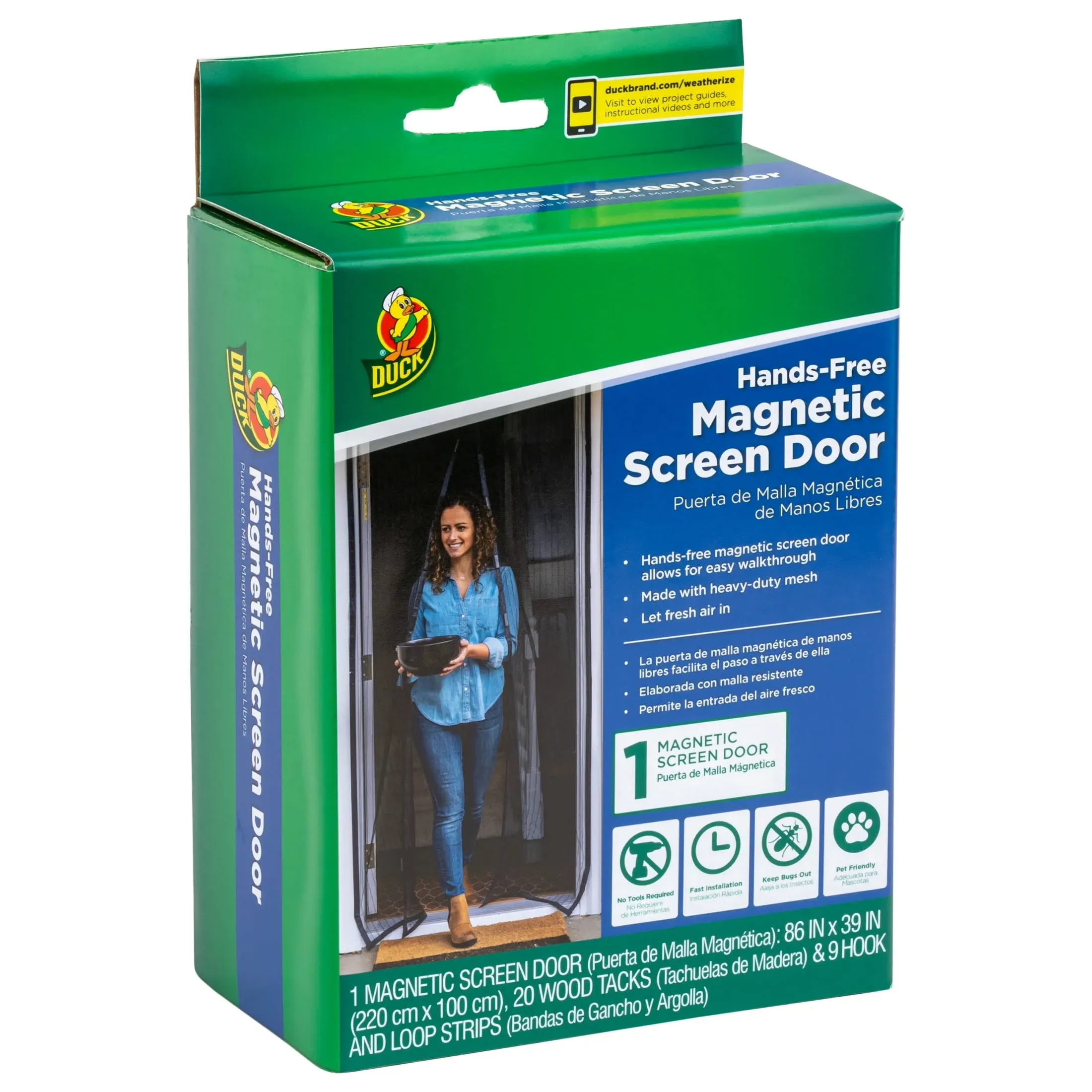 Hands Free Heavy Duty Mesh Magnetic Screen Door 83in x 39in Duck Brand Mosquitoe