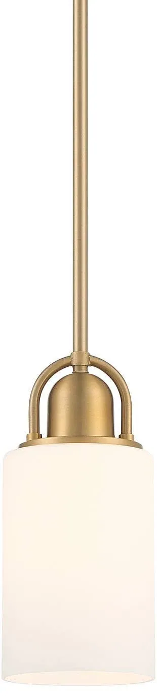 Possini Euro Copenhagan 4 3/4&quot; Warm Brass Opal Glass Mini Pendant | www.lampsplus.com