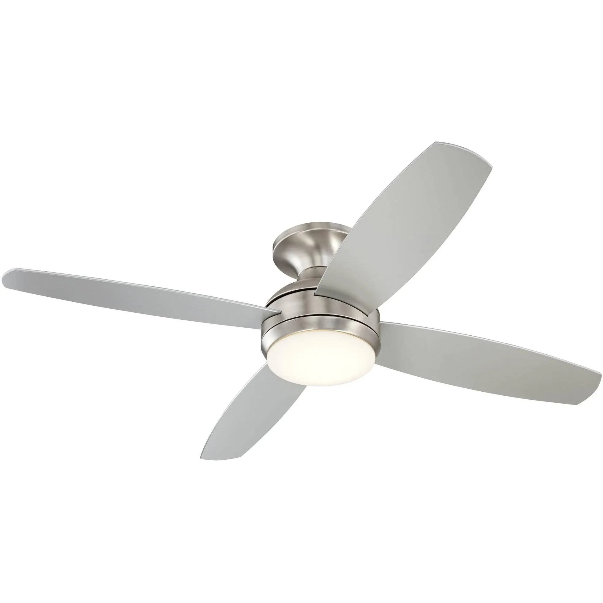 52" Elite Modern Industrial Hugger Low Profile Indoor Ceiling Fan with LED Light Remote Control Brushed Nickel Silver Blades House Bedroom Family Living Room Home Kitchen Dining