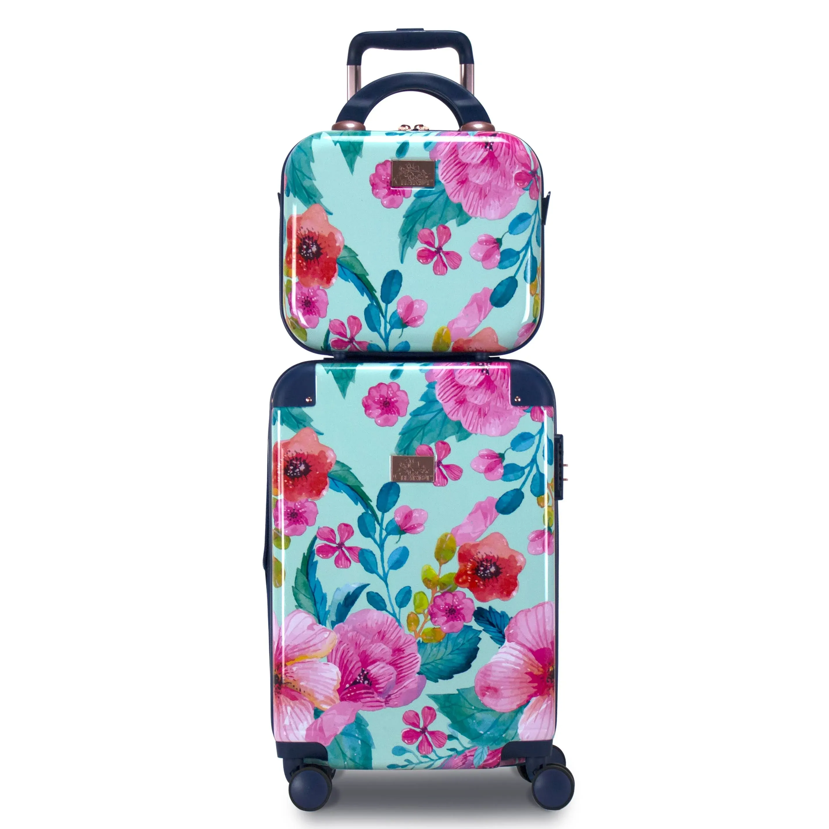 Chariot 2-piece set Hardside Expandable Carry On Luggage With Matching Beauty Case (Floral)