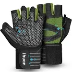 ihuan Ventilated Weight Lifting Gym Workout Gloves with Wrist Wrap Support for Men & Women, Full Palm Protection, for We