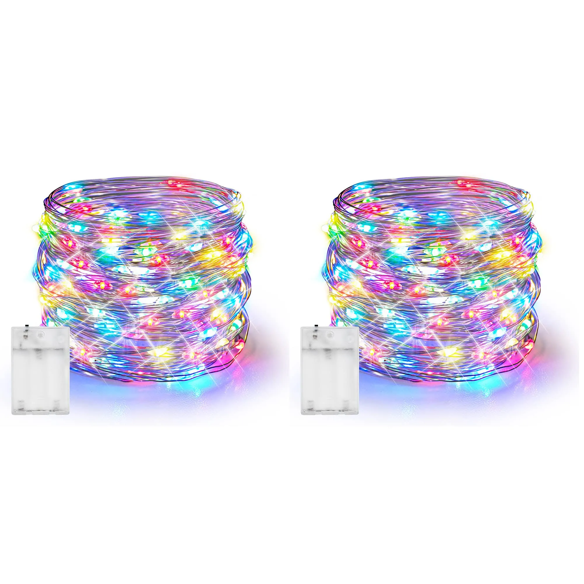 Dazzle Bright Fairy Lights Battery Operated, 2 Pack Total 40FT 120LED Silver Wire Waterproof String Lights, Christmas Decorations for Indoor Outdoor Bedroom Yard Decor, Multi-Colored