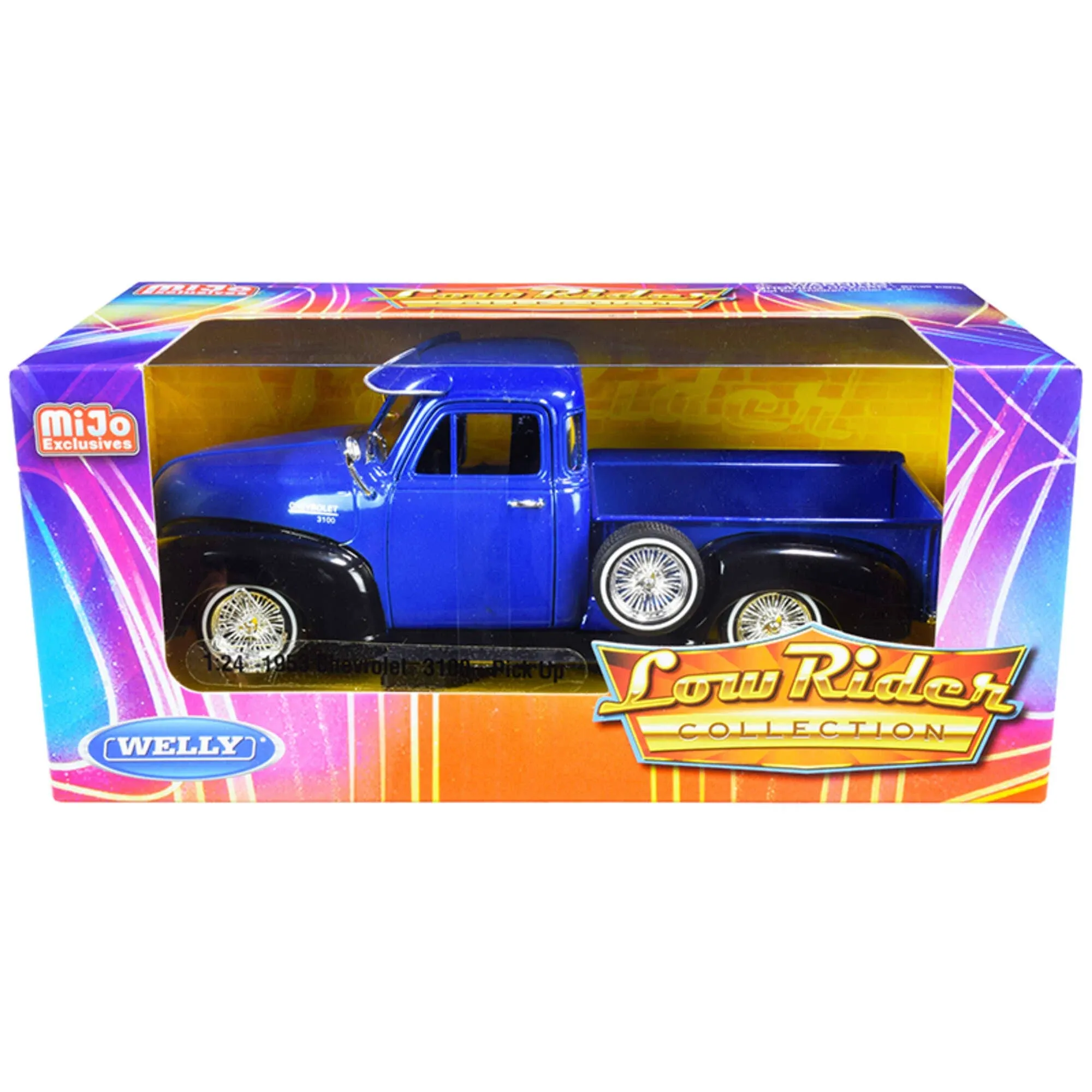 1953 CHEVROLET 3100 PICKUP LOWRIDER BLUE &amp; BLACK 1/24 DIECAST MODEL WELLY 22087