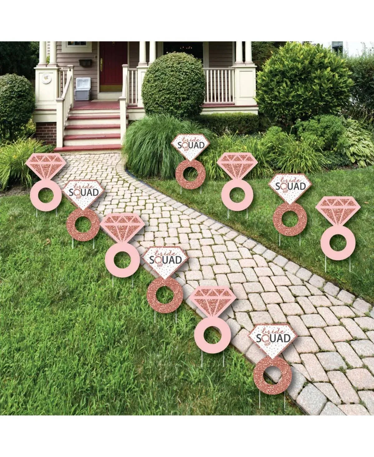 Bride Squad - Ring Lawn Decorations - Outdoor Rose Gold Bridal Shower or Bachelorette Party Yard Decorations - 10 Piece