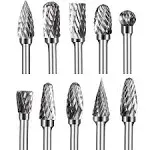 Carbide Burr Set, Die Grinder Bits，10Pcs Rotary Burr Set Head Tungsten Carbid...