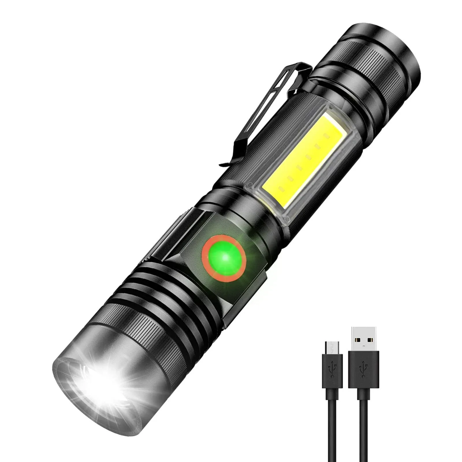 MoreZra USB Rechargeable Flashlight, Small Flashlights Powerful with COB ...