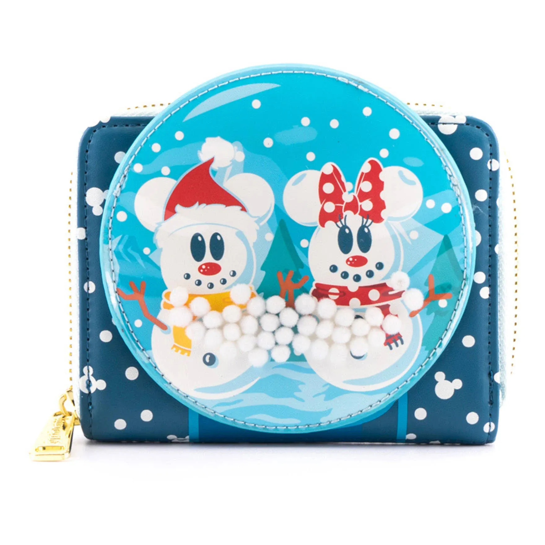 Loungefly Disney Mickey &amp; Minnie Snowman Snow Globe Zipper Wallet Blue