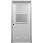 National Door Company ZZ00521R Fiberglass Smooth Primed, Right Hand In-swing, Prehung Front Door, 1/2 Lite Venting 2-Panel, Clear Glass, 32" x 80"