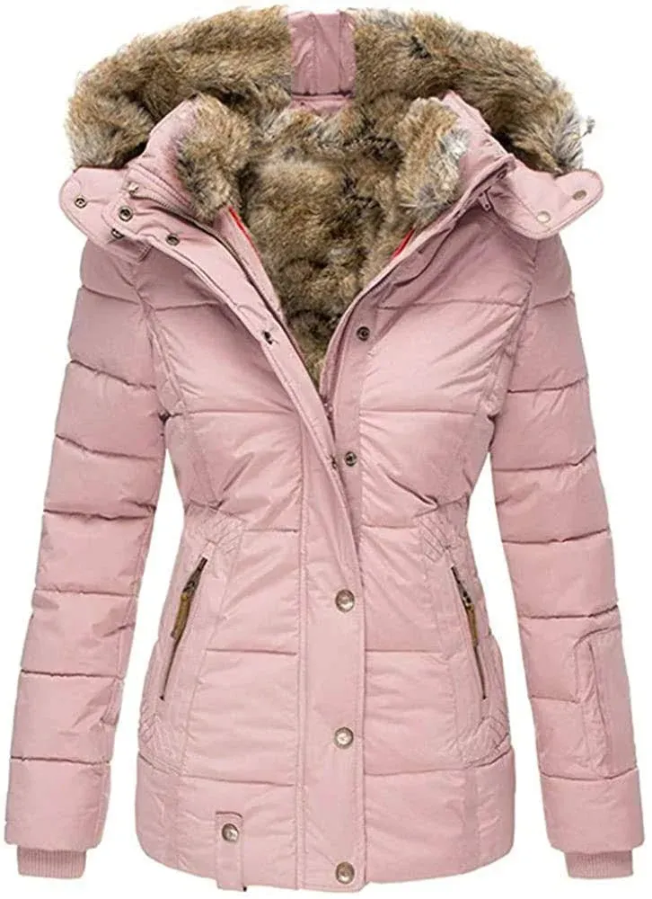 Remikstyt Womens Coats Winter Zipper Hooded Faux Fur Inside Down Jackets