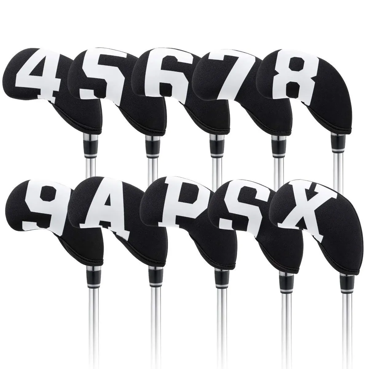 10pcs/set Black Neoprene Golf Iron Club Head Covers, Lightweight Iron Covers NEW