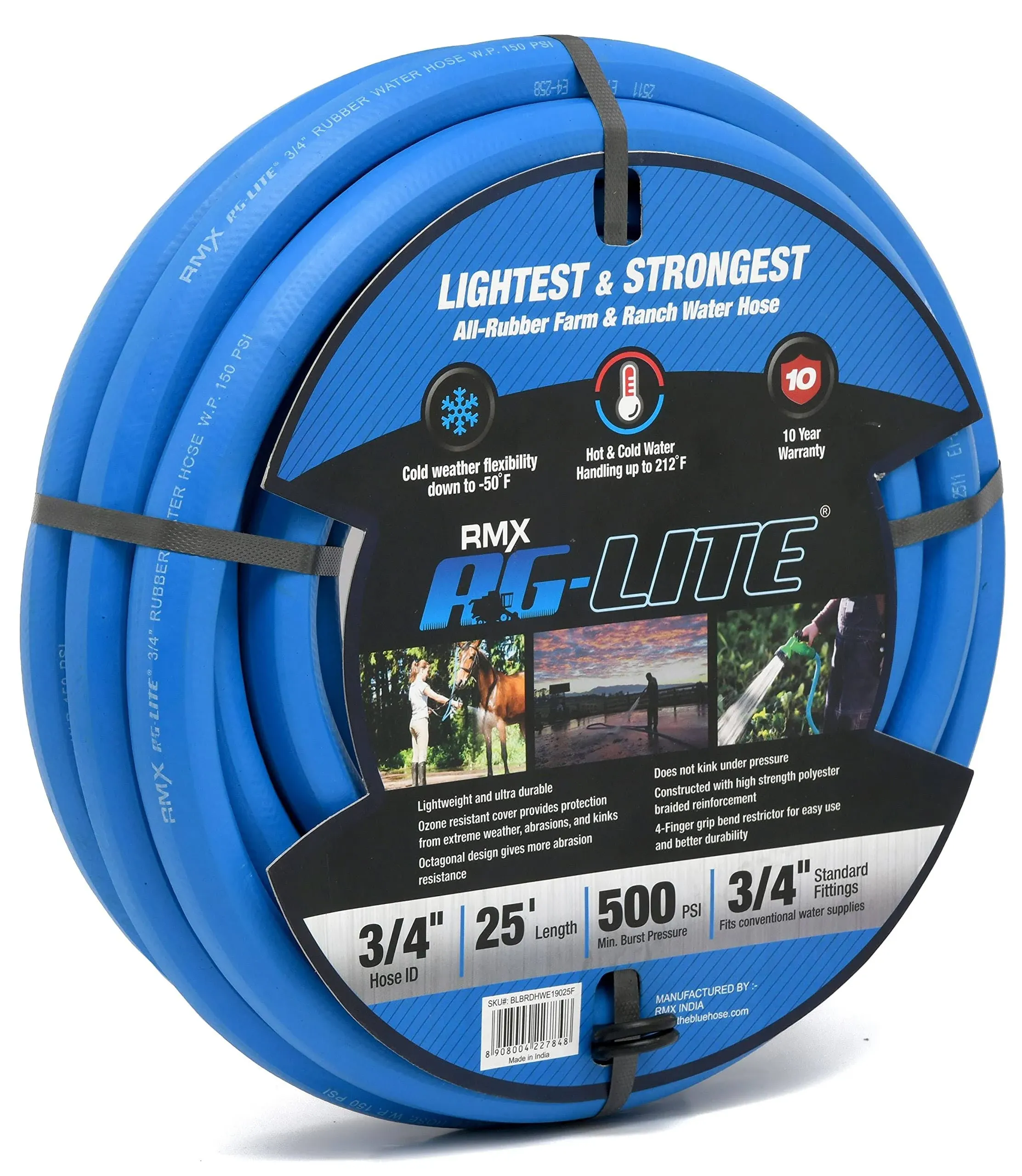 BluBird BSAL3425 AG-LITE 3/4&#034;x25&#039; Hot/Cold Water Braided Rubber Garden Hose