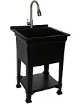 UTILITYSINKS Plastic 24" Freestanding Compact Workshop Utility Tub Sink, Black