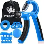 FitBeast Hand Grip Strengthener Workout Kit (5 Pack) Forearm Grip Adjustable Resistance Hand Gripper, Finger Exerciser, Finger Stretcher, Grip Ring