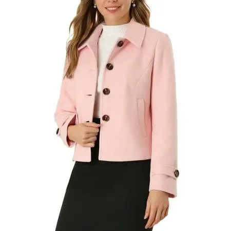 Allegra K Women's Turn Down Collar Long Sleeve Single Breasted Winter Pea Coat