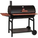 Char-Griller® Outlaw Charcoal Grill and Smoker with Cast Iron Grates, Warming Rack, Premium Wood Shelves and 950 Cooking Square Inches in Black, Model 2137