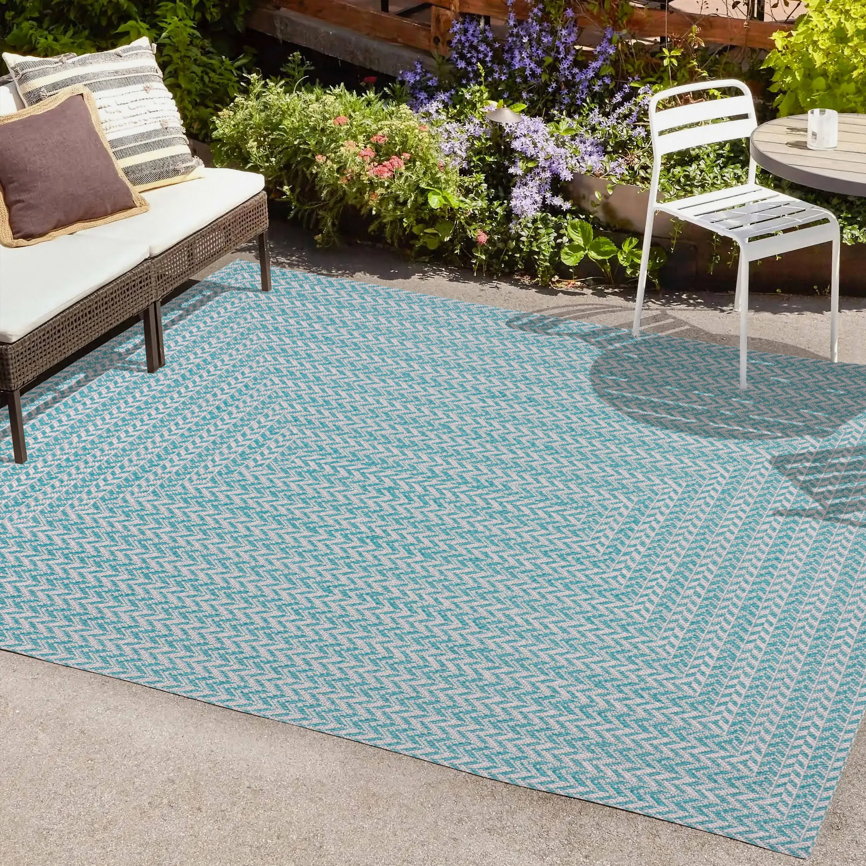 Jonathan Y Chevron Modern Concentric Squares Indoor/Outdoor Area Rug - Aqua/Light ...