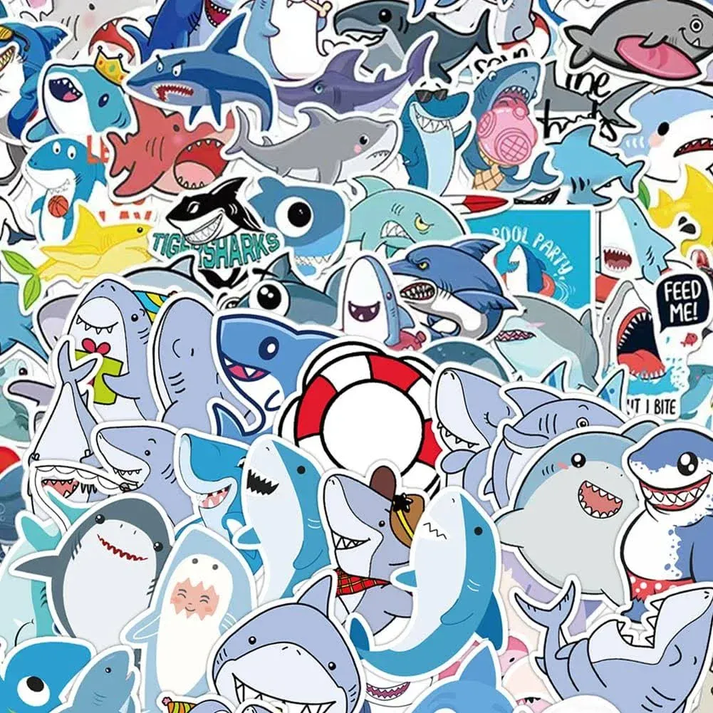 150 Pcs Cute Shark Stickers for Kids Toddlers Water Bottle Car Party Bags Resin Wall Phone Case Scrapbook Poster Vinyl Stickers Décor