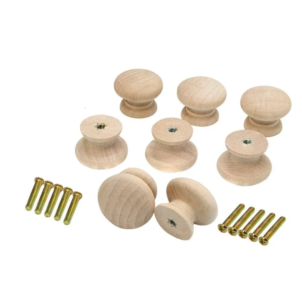 Metany 8PCS Kitchen Cabinet Knobs 35mm Dia Round Mushroom Shaped Wood Unfinished Drawer Dresser Cupboard Furniture Knobs Pulls Handles Hardware