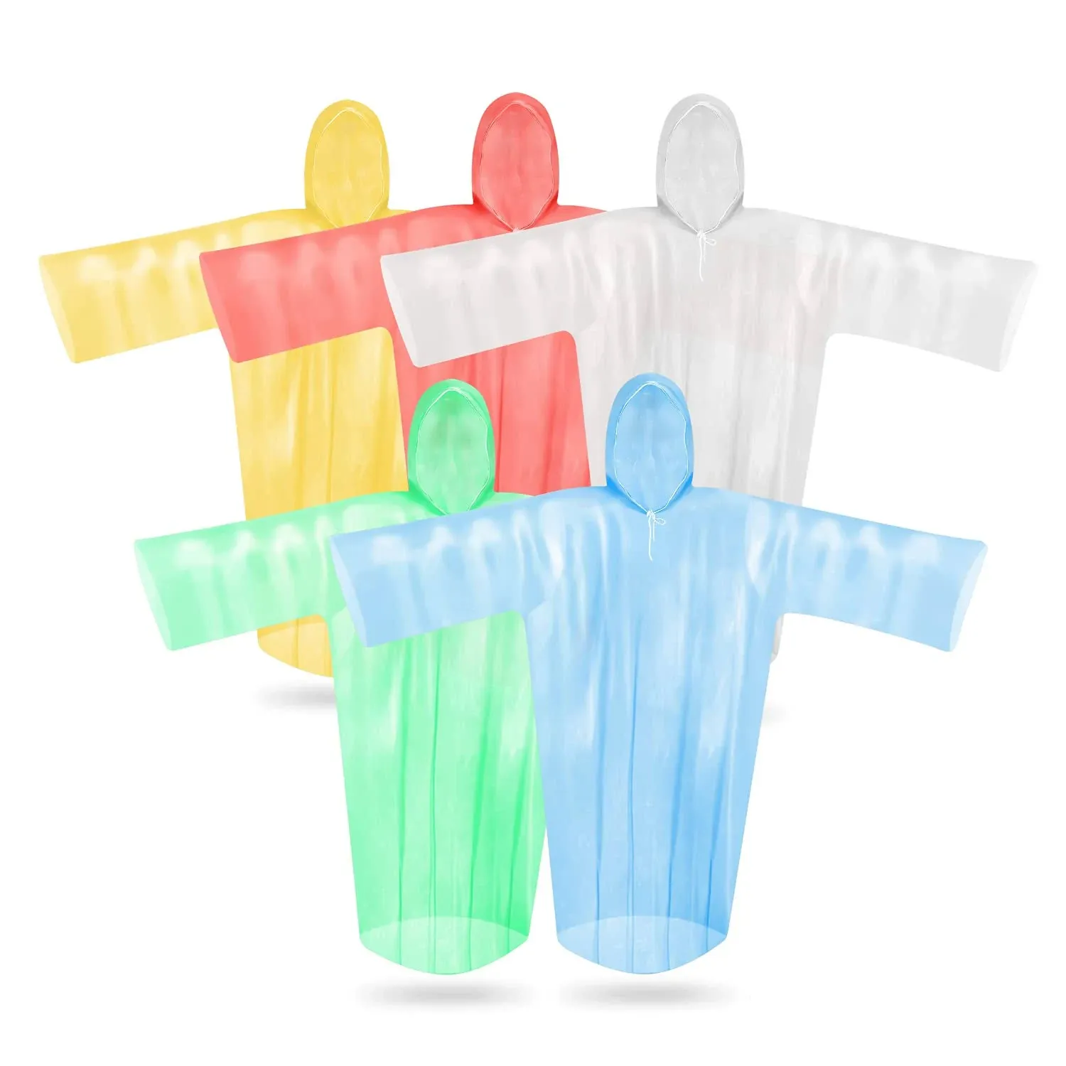 SANXINHT 5 Pack Rain Poncho Set Colorful Disposable Rain Poncho for Adults with ...