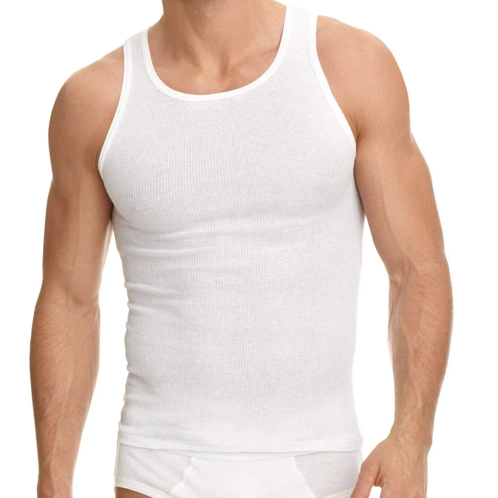 Mens 100% Cotton Tank Top A-Shirt Wife Beater Undershirt Ribbed Black and White 6 Pack