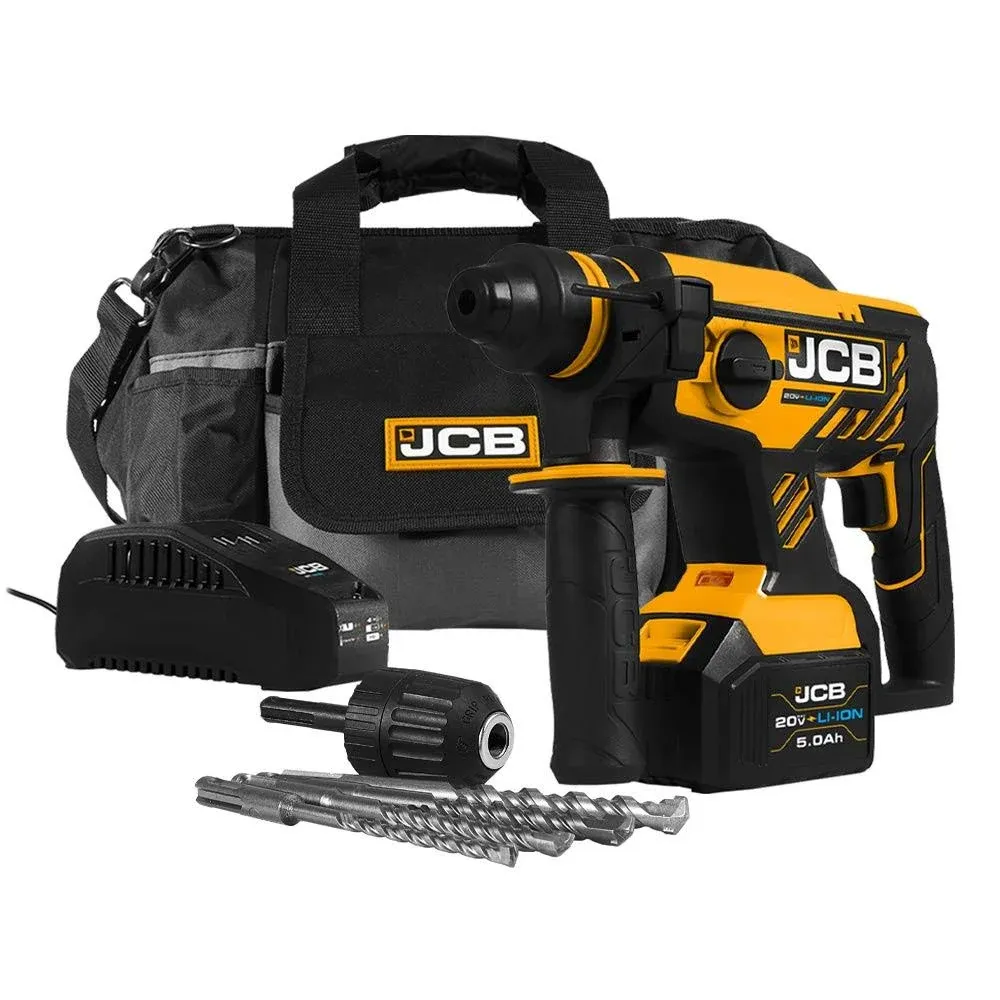 JCB Tools - 20V Cordless Brushless SDS 1x 5.0Ah Battery, Yellow, Black 