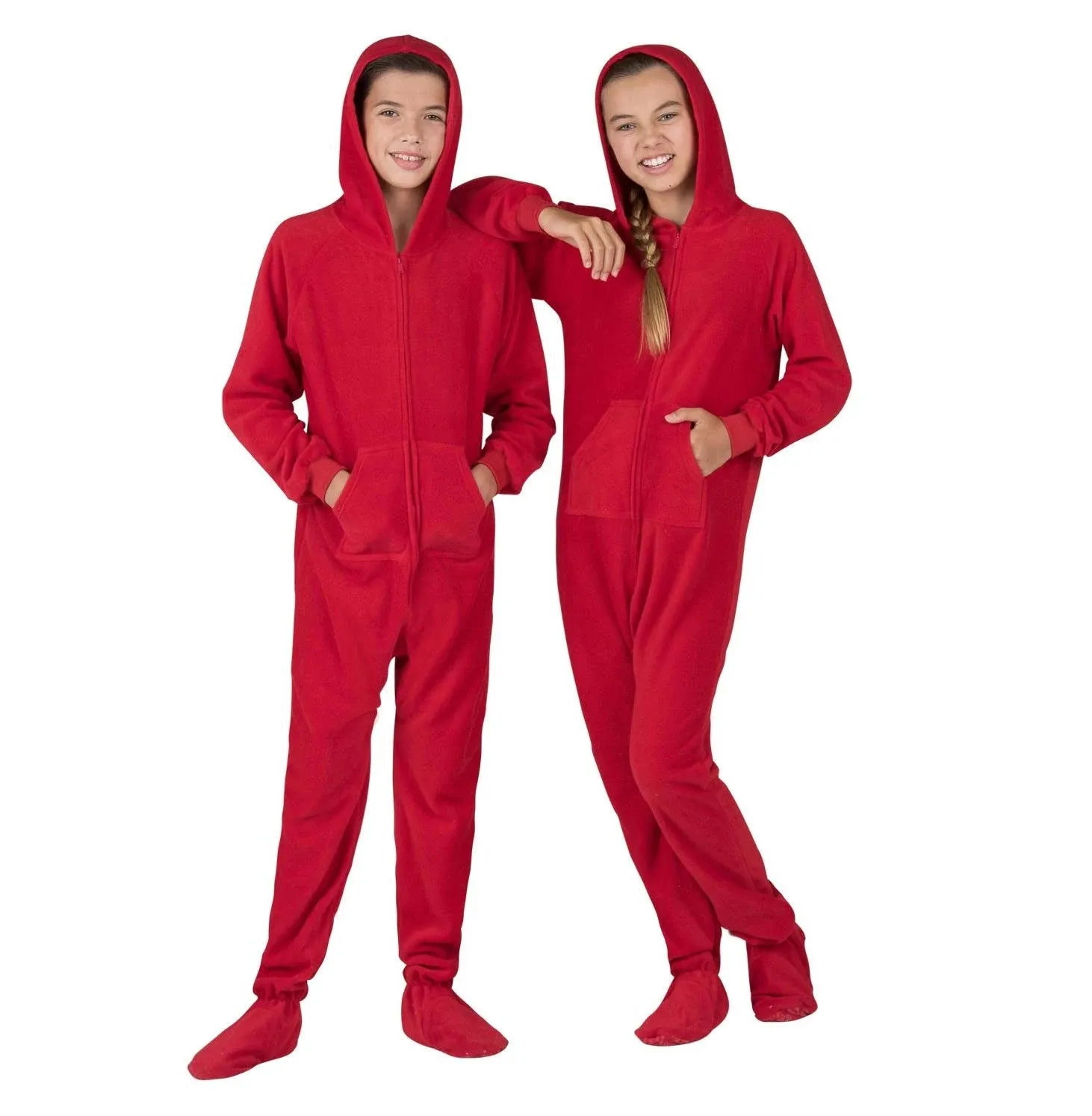 Footed Pajamas - Family Matching Chilli Red Hoodie One Pieces for Boys, Girls ...