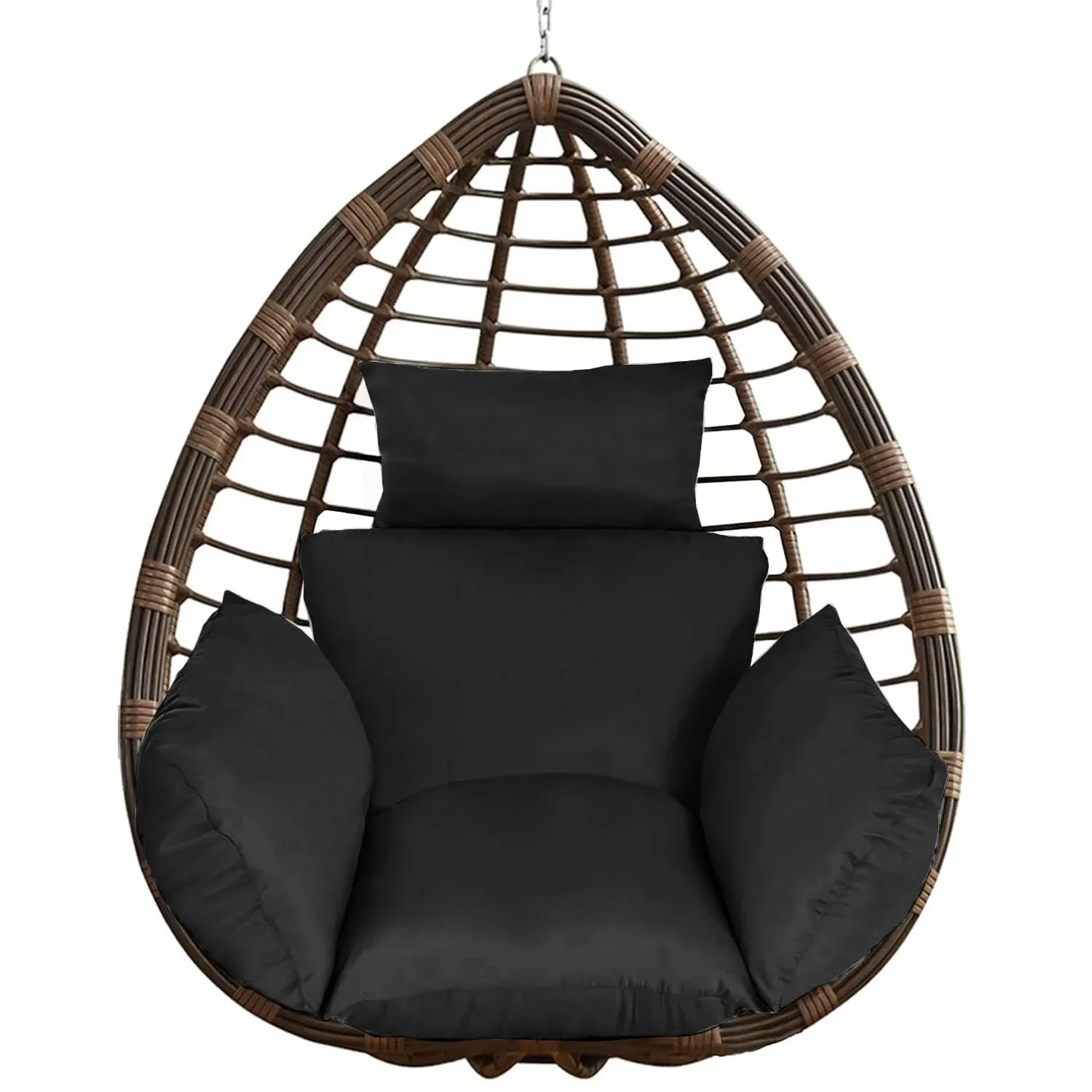 Egg Chair Hanging Basket Seat Cushion with Headrest | Black