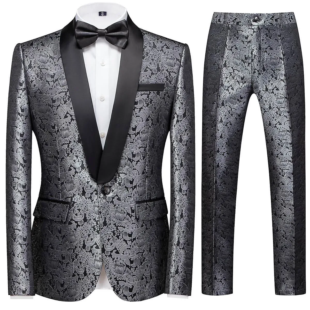 Allthemen Mens 2-Piece Embroidered Jaquard Banquet One Button Suit Jacket and ...