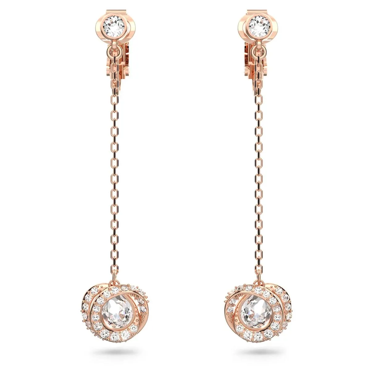 Swarovski Generation Clip Earrings, Long, White, Rose Gold-Tone Plated