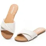 FITORY Women's Flat Sandals Fashion Slides With Soft Leather Slippers for Summer Size 6-11