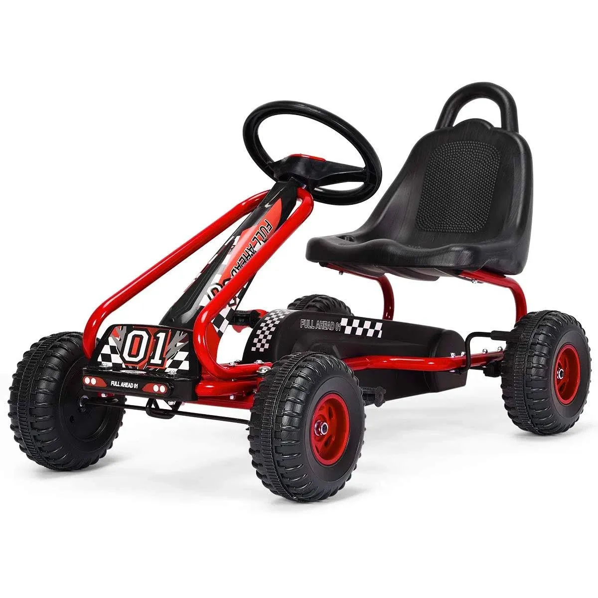 4 Wheel Pedal Powered Ride On with Adjustable Seat-Red | Costway