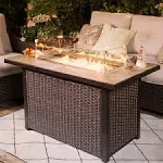 43 in. Aluminum Wicker Propane Gas Fire Pit Table, 50000 BTU, Brown