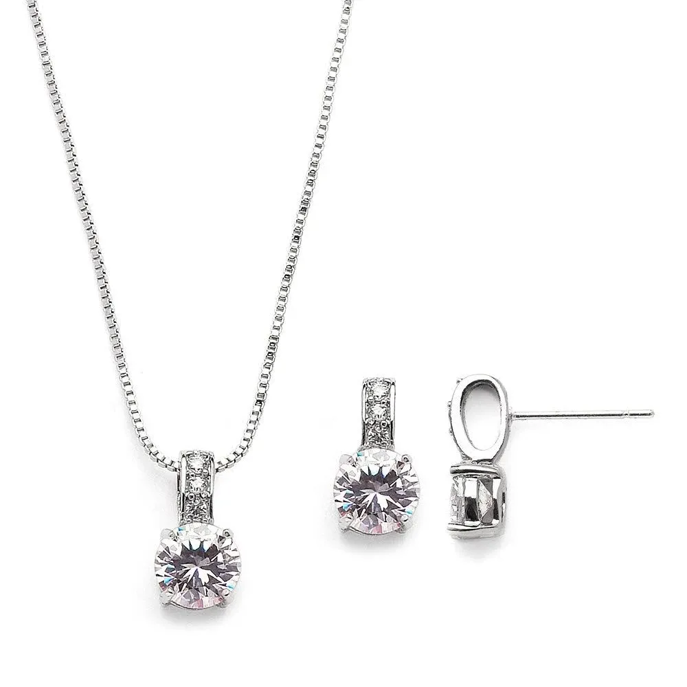 Mariell Delicate Round-cut Cubic Zirconia Necklace Earrings Set for Brides ...