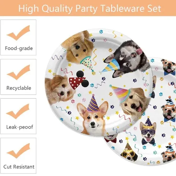 Dog Party Decorations ,20 Pcs Plates and 20 Pcs Napkins , Puppy Paw Print For Dog Birthday Party Tableware Favors,Severs 20