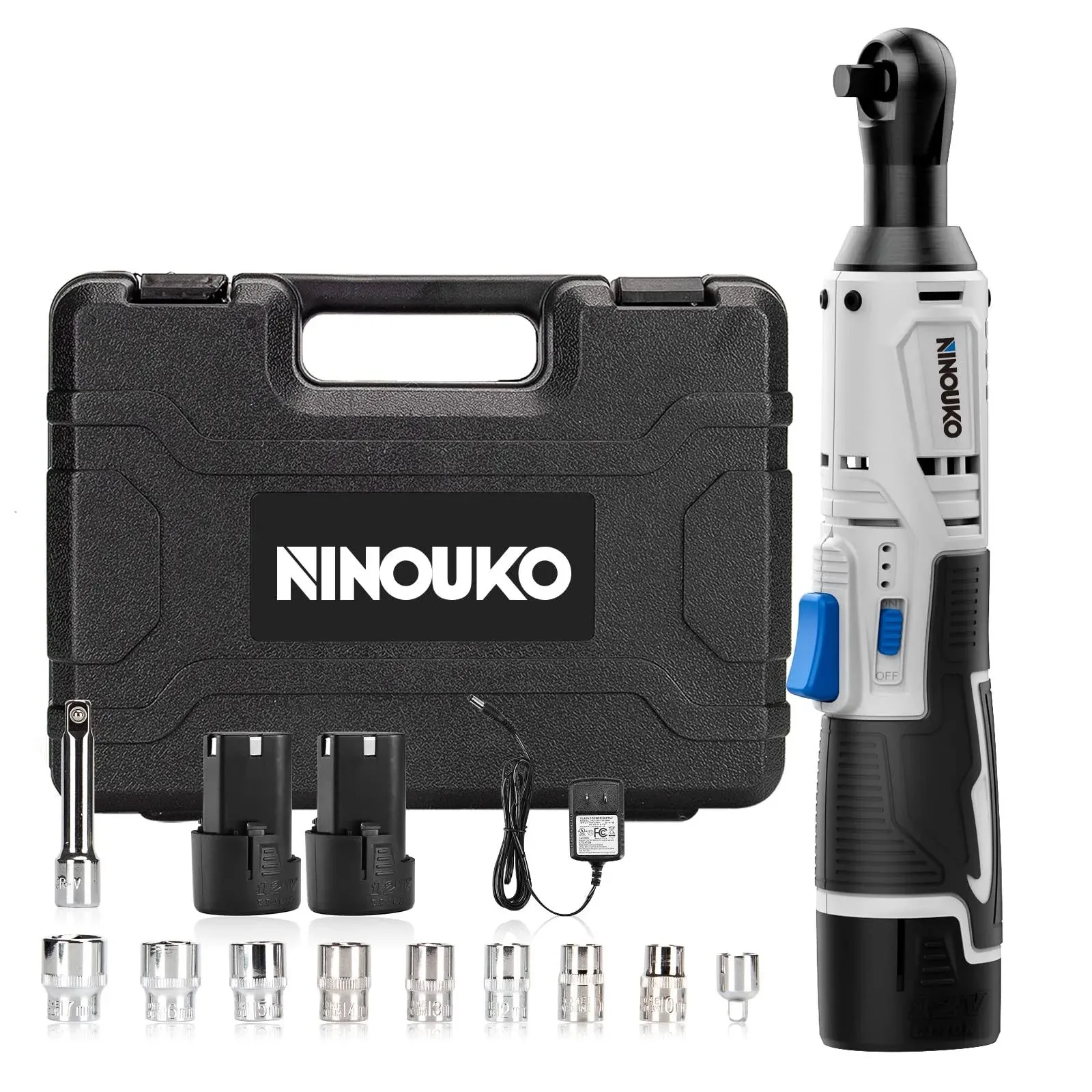 Ninouko Cordless Electric Ratchet Wrench Set, 3/8" 12V Power Ratchet Driver, 400 ...