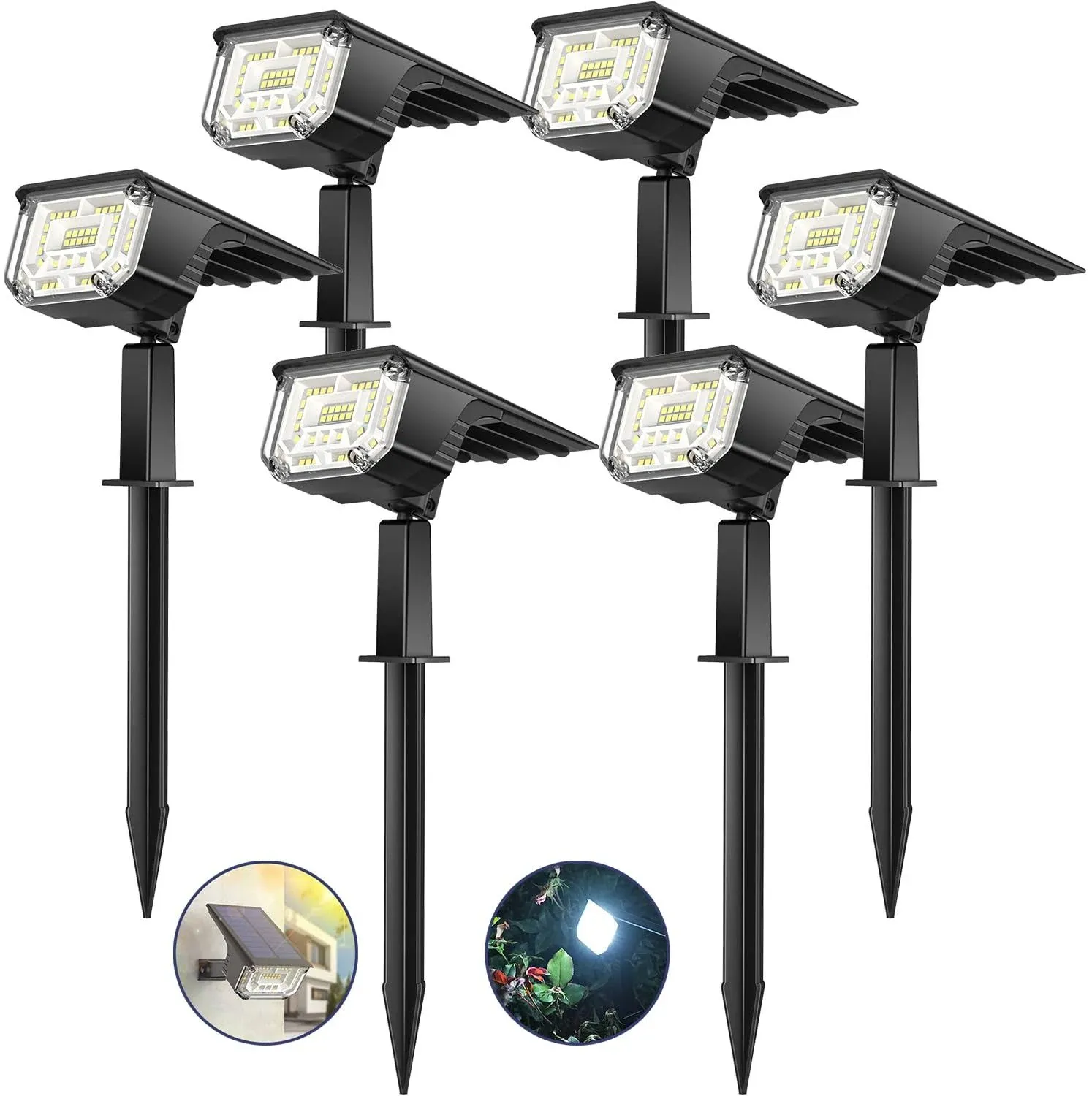 Solar Spot Lights Outdoor Garden IP65 Waterproof, 45 LEDs USB & Solar Powered Landscape Spotlight, 3 Modes Cool White Auto ON/Off House Lights, Bright Lighting for Yard, Tree, Flagpole, 6 Pack