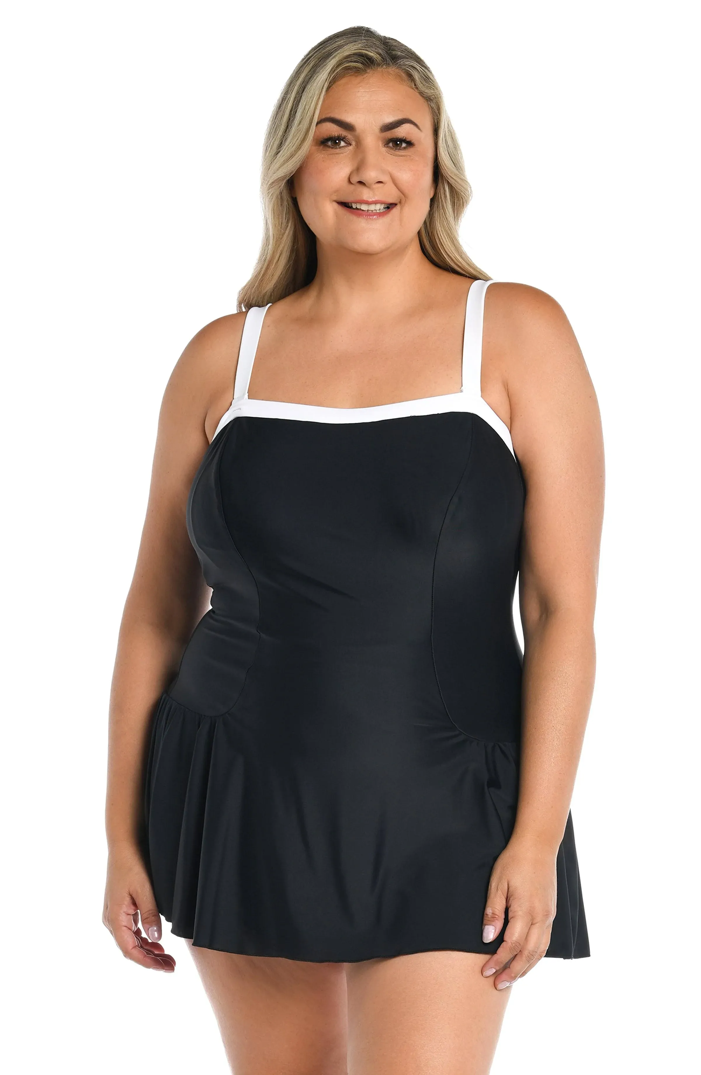 Maxine Women's Plus Size Solid Bandeau Princess Seam Swim Dress - Black ...