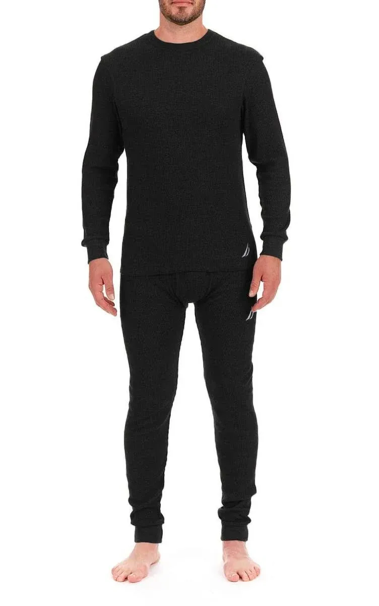 Nautica Men's 2 Piece Waffle Thermal Sets - Black