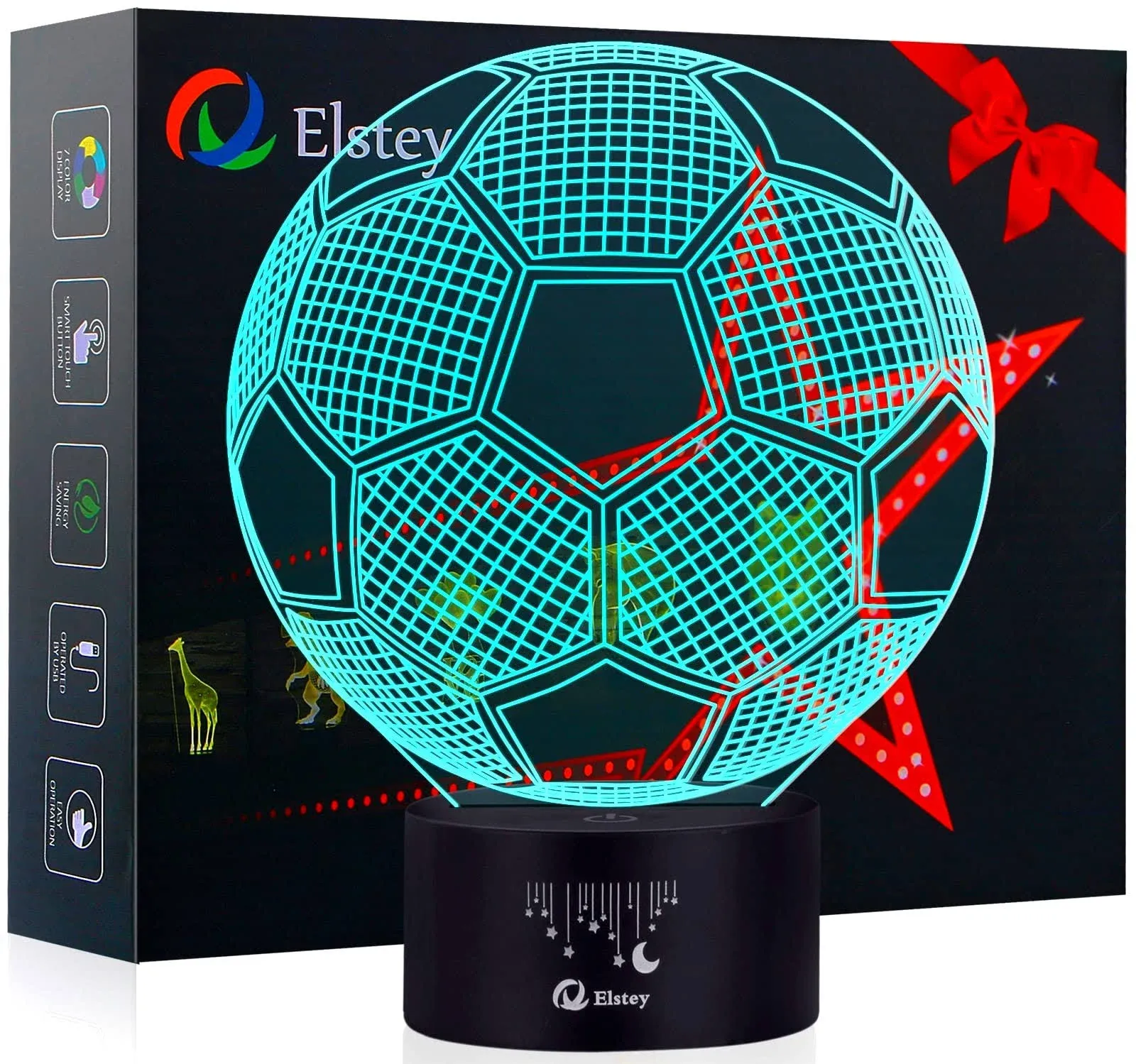 Elstey Soccer 3D LED Night Light Touch Table Desk Optical Illusion Lamps 7 Color