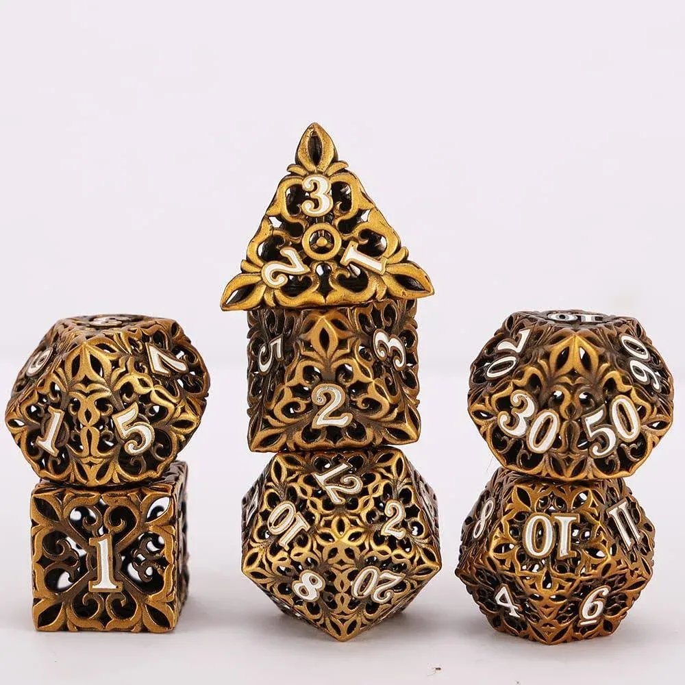 Dice Set 7 Pieces D&D Pure Copper Hollow Polyhedral DND Dice Game RPG Explorers ...