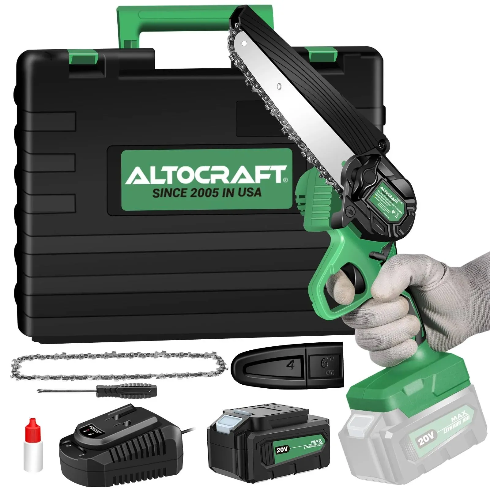 Altocraft Brushless 6" Cordless Mini Chainsaw,One-Hand Operated Lightweight